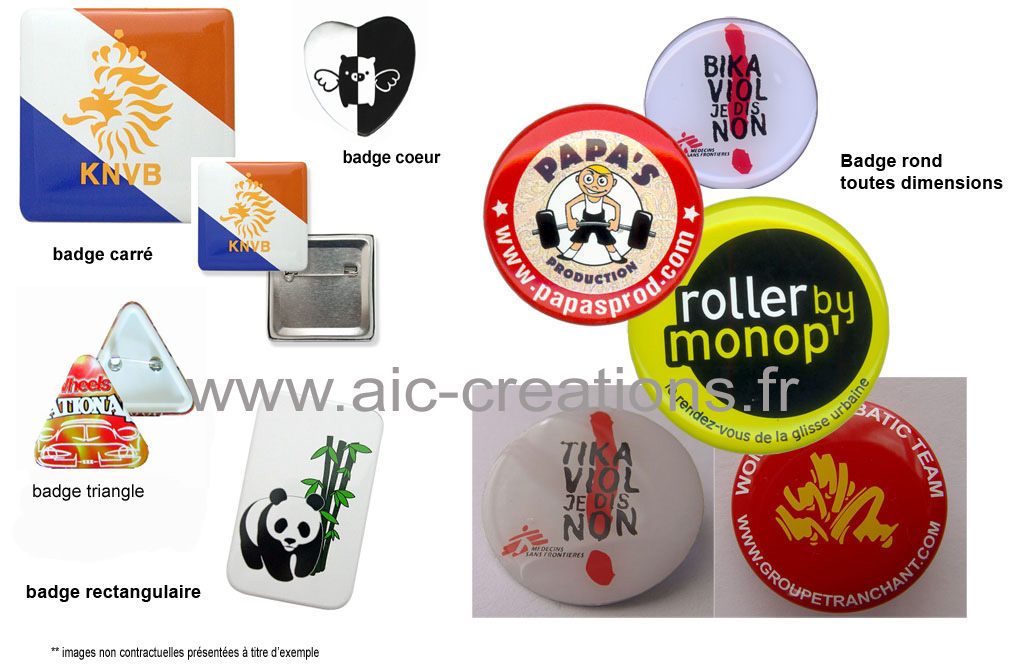 badges publicitaires, fabricant badges, badges métal, badges PVC,