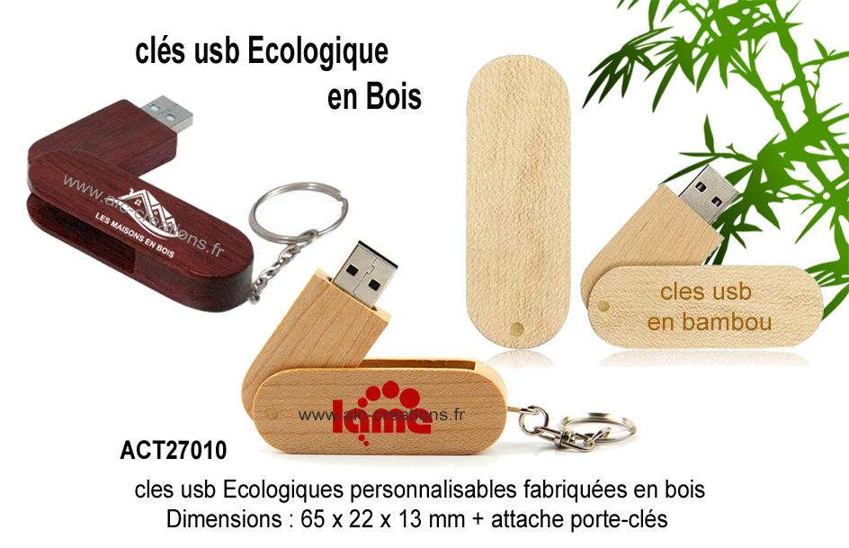 cles usb personnalisable en bois, cles usb ecologique en bois avec attache porte-clés, cles usb avec logo en bois, cadeaux 