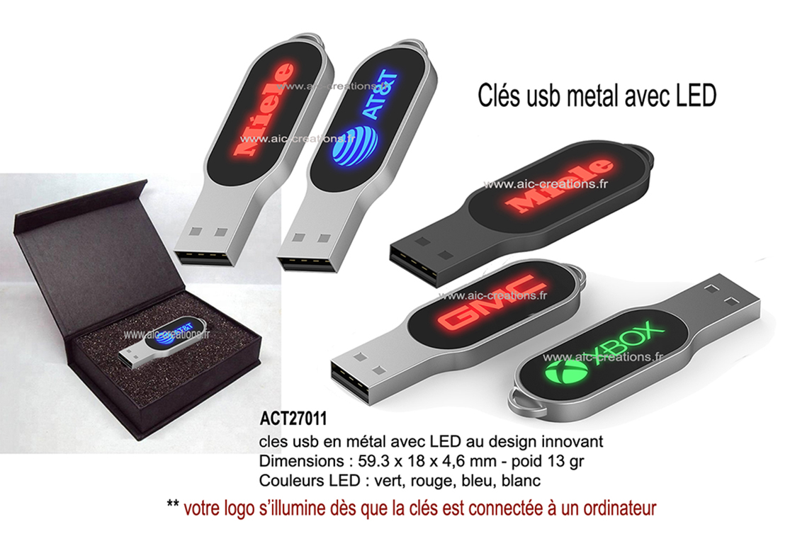 cles usb innovante et design, cles usb publicitaire en metal avec LED, cles usb lumineuse de haute qualité, cadeaux d'affaires, VIP