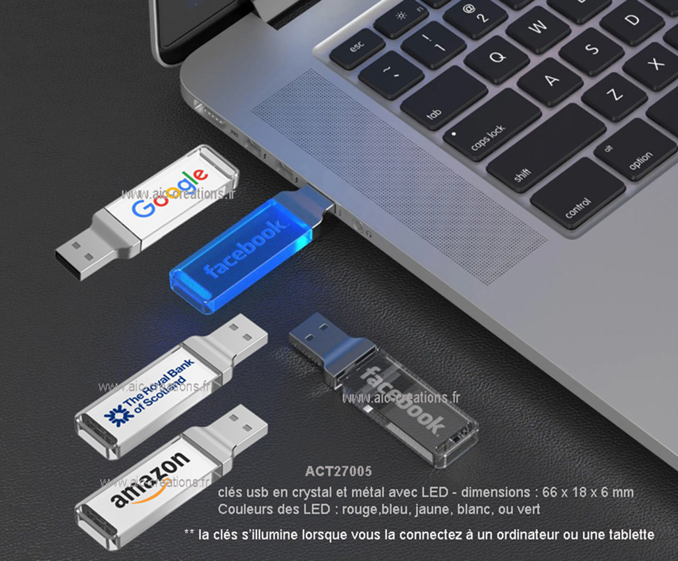 clés usb lumineuses LED, cles usb publicitaires