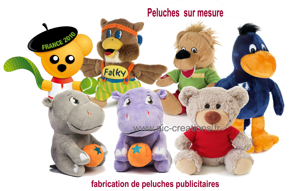 fabricant peluches, fabrication de mascottes, peluches publicitaires sur mesure, votre peluche à partir de 1000 pièces.