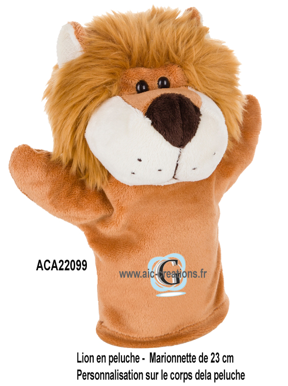 lion en peluche marionnette, marionnette lion en peluche de 23 cm, peluches publicitaires, peluche lion marionette