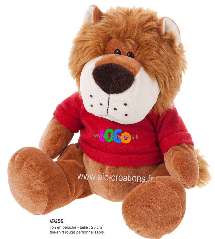 lion en peluche, lion de 25 cm assis tee-shirt rouge, peluches publicitaires, lion en peluche, enfants, jeux, CE