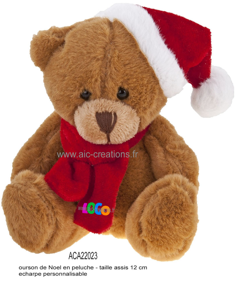 Peluche de Noël à personnaliser - Nounours en costume de Noël à logoter