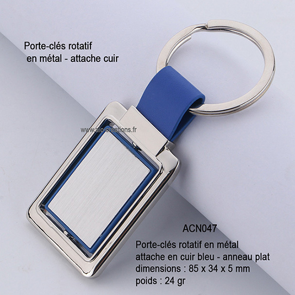 Porte-clés gravé rotatif rectangulaire